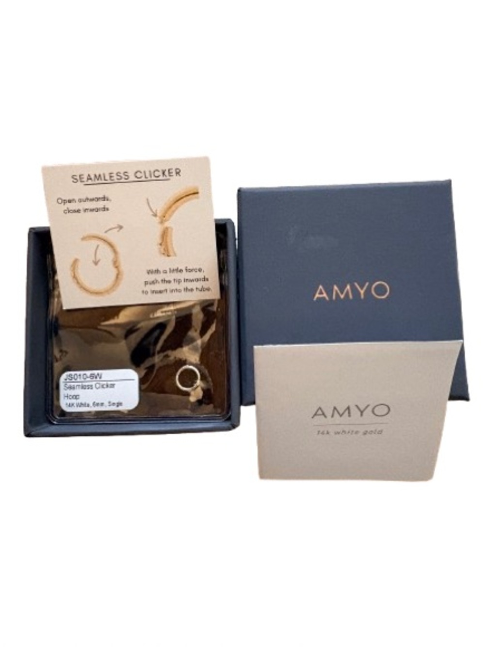 NEW AMYO 14K Seamless Clicker Hoop Earring - White Gold 6mm (single)